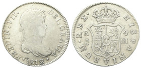 SPAGNA
Ferdinando VII, 1808-1833.
4 Reales 1812 CI.
Ag
gr. 13,20
Dr. Busto laureato e corazzato a d.
Rv. Stemma coronato.
KM# 476.1.
Bel BB