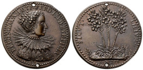 FIRENZE
Eleonora De Medici, 1591-1617.
Medaglia 1710 opus G. Zanobio Weber.
Æ
gr. 41,85 mm 46,8
Dr. ELEONORA AB ETR FERD I M D ETR FILIA. Busto d...