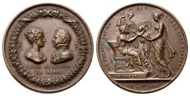 NAPOLI
Durante Ferdinando IV (I) di Borbone, 1759-1825.
Medaglia 1820 opus Montagny.
Æ
gr. 30,49 mm 28
Dr. LE DUC ET LA DUCH / DE BERRY. Busti af...