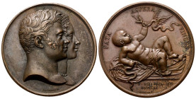 FRANCIA
Durante Luigi XVIII di Borbone (re di Francia), 1814-1824.
Medaglia 1820 opus R. Gayard.
Æ
gr. 64,48 mm 50,7
Dr. Teste affiancate a d. de...