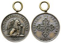 VENEZIA
Governo Provvisorio di Venezia, 1848-1849.
Medaglia 1848 per i difensori della città.
Æ
gr. 10,20 mm 25,5
Dr. INDIPENDENZA ITALIANA. Il l...