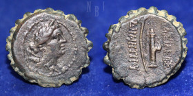 Seleukid King: Demetrios I Soter, 162-150 BC. Serrate AE Bronze. Antioch mint