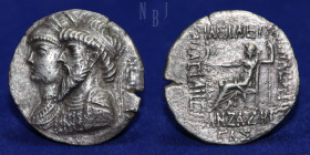 Kings of Elymais: Kamnaskires III, with Anzaze, AR Tetradrachm. Circa 82-75 BC.