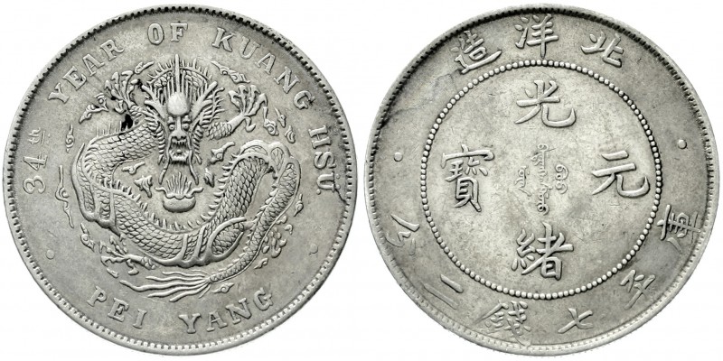 CHINA und Südostasien, China, Qing-Dynastie. De Zong, 1875-1908
Dollar, Jahr 34...