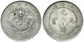 CHINA und Südostasien, China, Qing-Dynastie. De Zong, 1875-1908
Dollar, Jahr 34 = 1908 Pei Yang (Tientsin in Chihli). Kleine Jahreszahl.
sehr schön...
