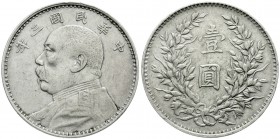 CHINA und Südostasien, China, Republik, 1912-1949
Dollar (Yuan) Jahr 3 = 1914. Präsident Yuan Shih-kai.
sehr schön