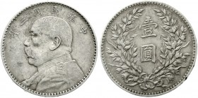 CHINA und Südostasien, China, Republik, 1912-1949
Dollar (Yuan) Jahr 3 = 1914. Präsident Yuan Shih-kai.
sehr schön, kl. Randfehler