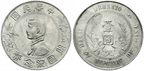 CHINA und Südostasien, China, Republik, 1912-1949
Dollar (Yuan) o.J., geprägt 1928. Birth of Republic. Präsident Sun Yat-Sen.
vorzüglich/Stempelglan...