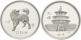 CHINA und Südostasien, China, Volksrepublik, seit 1949
20 Yuan Silber 1982 Jahr des Wassers mit dem Hund.
Polierte Platte