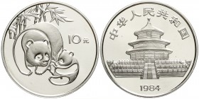 CHINA und Südostasien, China, Volksrepublik, seit 1949
10 Yuan Panda 1984. Panda mit Jungtier. Gekapselt in Etui.
Polierte Platte, selten