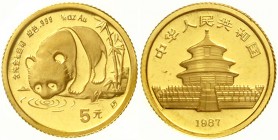 CHINA und Südostasien, China, Volksrepublik, seit 1949
5 Yuan GOLD 1987 S (Shanghai). Panda an Gewässer. 1/20 Unze Feingold. Verschweißt.
Stempelgla...