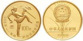 CHINA und Südostasien, China, Volksrepublik, seit 1949
100 Yuan GOLD 1988 Olympische Spiele, Schwerttänzerin (1/2 Unze Feingold).
Polierte Platte, e...