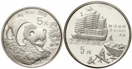 CHINA und Südostasien, China, Volksrepublik, seit 1949
2 X 5 Yuan Silber: 1992 Schiffbau und 1/2 Unze Panda 1994. In Kapseln.
Polierte Platte und St...