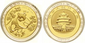 CHINA und Südostasien, China, Volksrepublik, seit 1949
10 Yuan GOLD/Silber (Bi-Metall) 1992 Panda auf Baum. 1/10 Unze 999er Gold und 1/28 Unze 999er ...