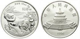 CHINA und Südostasien, China, Volksrepublik, seit 1949
100 Yuan Silber 12 Unzen 1996. Drei Pandas. In original Holzschatulle ohne Zertifikat. "Mirror...