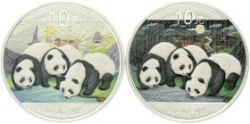 CHINA und Südostasien, China, Volksrepublik, seit 1949
Panda-Satz Night & Day 2013. 2 X 10 Yuan trinkende Pandas. Je 1 Unze Silber mit Farbapplikatio...