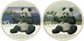 CHINA und Südostasien, China, Volksrepublik, seit 1949
Panda-Satz Night & Day 2017. 2 X 10 Yuan sitzender Panda. Je 1 Unze Silber mit Farbapplikation...