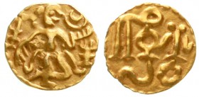 CHINA und Südostasien, Ceylon, Rajadhiraja Chola, 1018-1052
Pala (1/4 Kahavanhu) GOLD. 1,05 g.
sehr schön