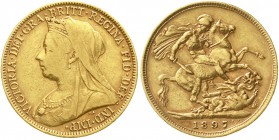 Ausländische Goldmünzen und -medaillen, Australien, Victoria, 1837-1901
Sovereign 1897 S, Sydney. 8 g. 917/1000.
fast sehr schön