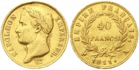 Ausländische Goldmünzen und -medaillen, Frankreich, Napoleon I., 1804-1814/15
40 Francs 1811 A, Paris. 12,9 g. 900/1000.
sehr schön, prägebed. Randu...