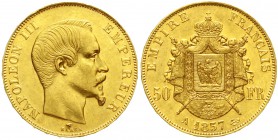 Ausländische Goldmünzen und -medaillen, Frankreich, Napoleon III., 1852-1870
50 Francs 1857 A, Paris. 16,13 g. 900/1000
vorzüglich, winz. Randfehler...