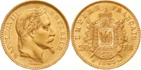 Ausländische Goldmünzen und -medaillen, Frankreich, Napoleon III., 1852-1870
20 Francs 1864 BB Straßburg. Seltene Variante mit großem BB.
vorzüglich...
