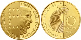 Ausländische Goldmünzen und -medaillen, Frankreich, Fünfte Republik, seit 1958
10 Francs 1986. Robert Schumann in Gold (7 g. 920/1000). In Originalsc...