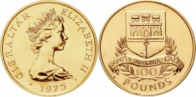 Ausländische Goldmünzen und -medaillen, Gibraltar, Elisabeth II., seit 1952
100 Pfund 1975 Wappen (Burg mit Schlüssel). 31,10 g. 917/1000. In Origina...