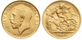 Ausländische Goldmünzen und -medaillen, Grossbritannien, Georg V., 1910-1936
1/2 Sovereign 1914. 3,99 g. 917/1000
vorzüglich/Stempelglanz
