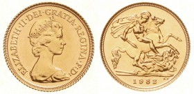 Ausländische Goldmünzen und -medaillen, Grossbritannien, Elisabeth II., seit 1952
1/2 Sovereign 1982. 3,99 g. 917/1000.
BU