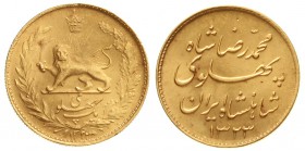 Ausländische Goldmünzen und -medaillen, Iran, Mohammed Reza Pahlavi, 1941-1979
Pahlavi SH 1323 = 1944. 8,14 g. 900/1000.
prägefrisch