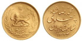 Ausländische Goldmünzen und -medaillen, Iran, Mohammed Reza Pahlavi, 1941-1979
Pahlavi SH 1324 = 1945. 8,14 g. 900/1000.
prägefrisch