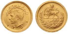 Ausländische Goldmünzen und -medaillen, Iran, Mohammed Reza Pahlavi, 1941-1979
1/4 Pahlavi SH 1350 = 1971. 2,03 g. 900/1000.
prägefrisch