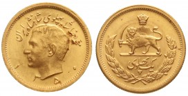 Ausländische Goldmünzen und -medaillen, Iran, Mohammed Reza Pahlavi, 1941-1979
Pahlavi SH 1350 = 1971. 8,14 g. 900/1000.
prägefrisch, kl. Flecken