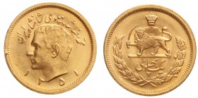 Ausländische Goldmünzen und -medaillen, Iran, Mohammed Reza Pahlavi, 1941-1979
Pahlavi SH 1351 = 1972. 8,14 g. 900/1000.
prägefrisch, kl. Randverprä...