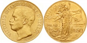 Ausländische Goldmünzen und -medaillen, Italien- Königreich, Vittorio Emanuele III., 1900-1945
50 Lire 1911 R. 16,13 g. 900/1000.
vorzüglich/Stempel...