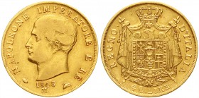 Ausländische Goldmünzen und -medaillen, Italien-unter Napoleon, Napoleon I., 1804-1814
40 Lire 1813 M. 12,9 g. 900/1000
fast sehr schön/gutes sehr s...