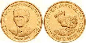 Ausländische Goldmünzen und -medaillen, Mauritius, Unabhängig, seit 1968
250 Rupien 1988. Dodo. 1/4 Unze Feingold.
prägefrisch