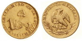 Ausländische Goldmünzen und -medaillen, Mexiko, Republik, seit 1824
Escudo 1831 Mo JM, Mexico City. 3,38 g. 875/1000.
vorzüglich, selten