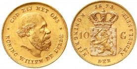 Ausländische Goldmünzen und -medaillen, Niederlande, Willem III., 1849-1890
10 Gulden 1875. 6,72 g. 900/1000.
vorzüglich/Stempelglanz