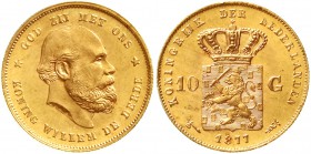 Ausländische Goldmünzen und -medaillen, Niederlande, Willem III., 1849-1890
10 Gulden 1877. 6,72 g. 900/1000
prägefrisch