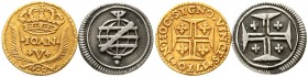 Ausländische Goldmünzen und -medaillen, Portugal, Joao V., 1706-1750
400 Reis 1730. 0,89 g. Dazu: Silber Vinten (20 Reis) o.J. (1706-77), 13,7 mm, 0,...
