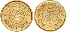 Ausländische Goldmünzen und -medaillen, Saudi-Arabien, Al-Mamlakat Al-Arabiyat As-Saudiya, 1932-1953
Guinea AH 1370 = 1950. 7,99 g. 917/1000
vorzügl...
