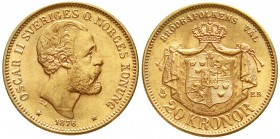 Ausländische Goldmünzen und -medaillen, Schweden, Oscar II., 1872-1907
20 Kronor 1876 EB LA. Mit O. in der Umschrift 8,96 g. 900/1000
fast Stempelgl...