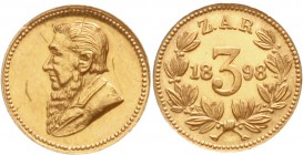 Ausländische Goldmünzen und -medaillen, Südafrika, Zuid-Afrikaanische Republik, 1892-1900
Fantasie-Prägung in Anlehnung an die "Probe 3 Pence in Gold...