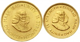 Ausländische Goldmünzen und -medaillen, Südafrika, Republik, seit 1961
2 Stück: 2 Rand 1964, 1 Rand 1968. Springbock.
vorzüglich