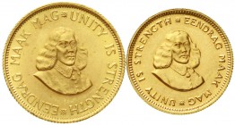 Ausländische Goldmünzen und -medaillen, Südafrika, Republik, seit 1961
2 Stück: 2 Rand 1964, 1 Rand 1968. Springbock.
vorzüglich