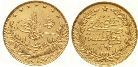 Ausländische Goldmünzen und -medaillen, Türkei/Osmanisches Reich, Abdul Hamid II., 1876-1909 (AH 1293-1327)
50 Kurush 1907 (Jahr 32) 3,61 g. 917/1000...