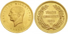 Ausländische Goldmünzen und -medaillen, Türkei/Osmanisches Reich, Republik, 1923 bis heute
250 Kurush 1923, Jahr 46 = 1969. Atatürk. 18,04 g. 917/100...