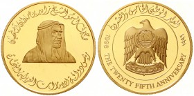 Ausländische Goldmünzen und -medaillen, Vereinigte Arabische Emirate, Scheichtum, seit 1971
1000 Dirhams 1996. 25 Jahre UAE. Brustb./Adler. 40 g. 917...